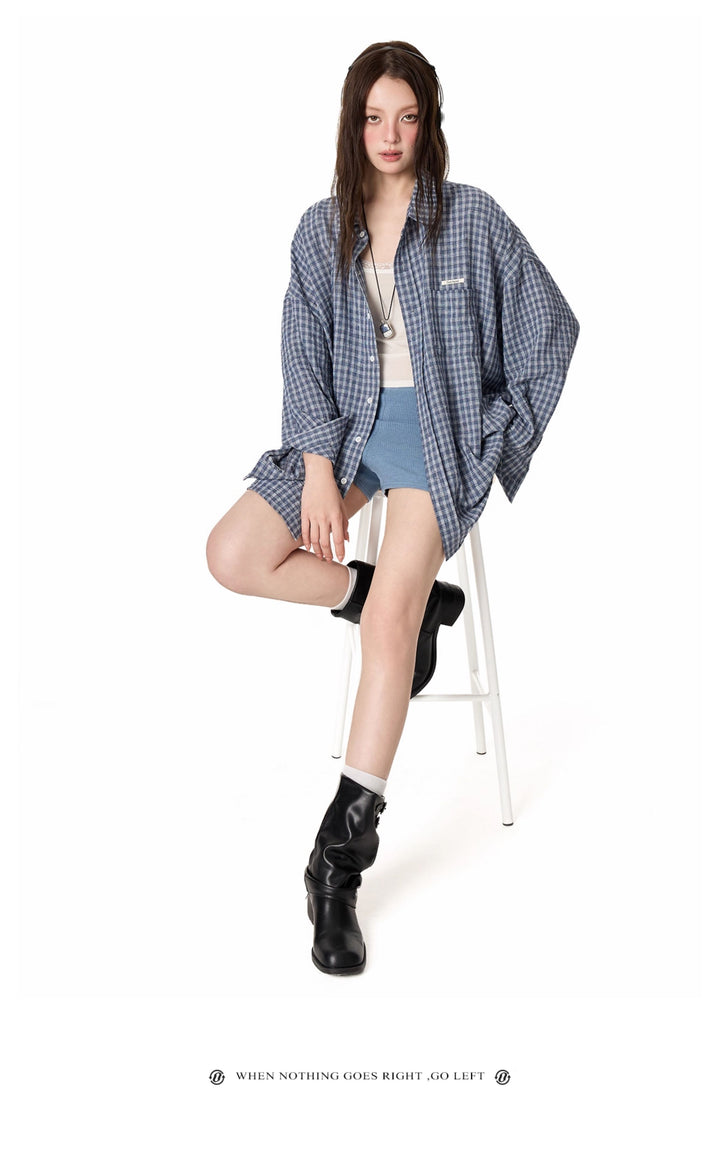 Oversized Plaid Button-Up Shirt TSBS0267