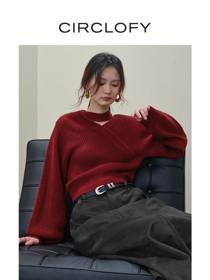 Choker Cross-Wrap Knitted Sweater CCKS0146
