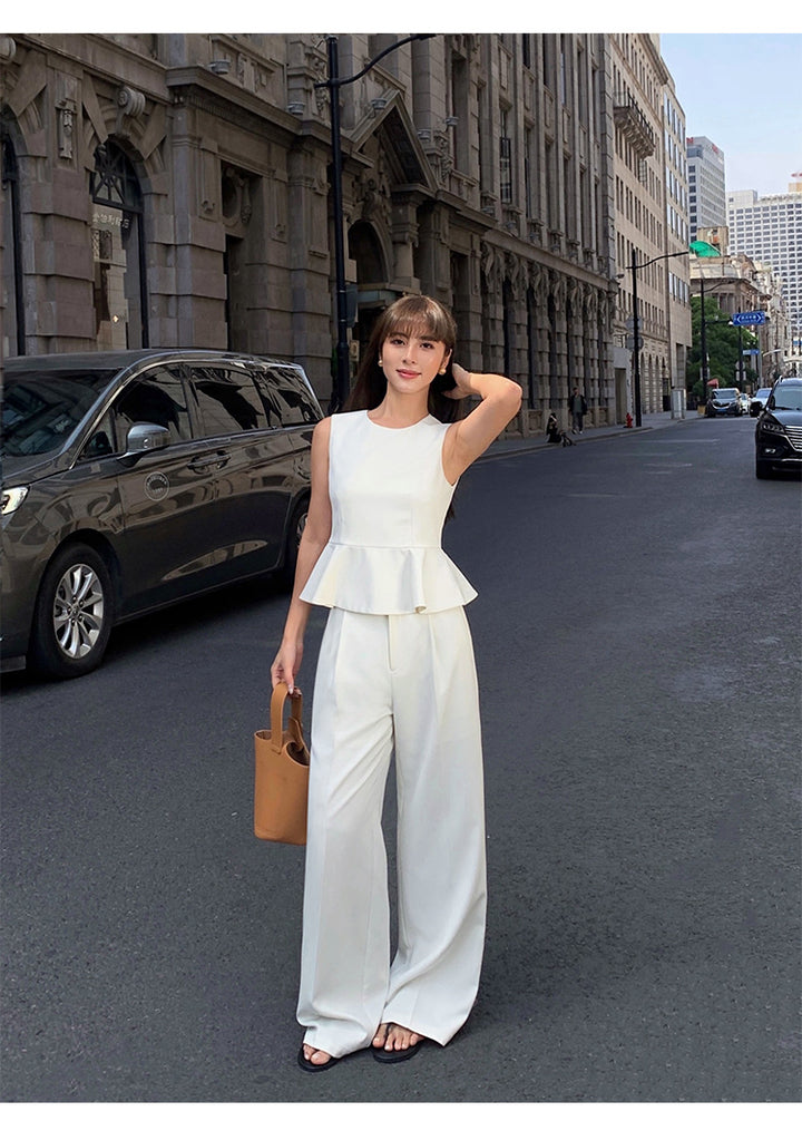 UrbanPetal Peplum Top & Wide-Leg Suit Set NHSS0205