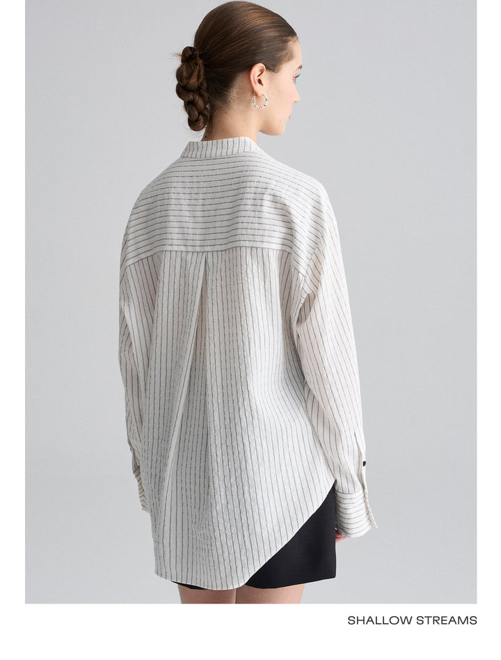 Ribbon Drape Stripe Blouse SSSB0172
