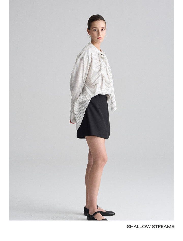 Ribbon Drape Stripe Blouse SSSB0172