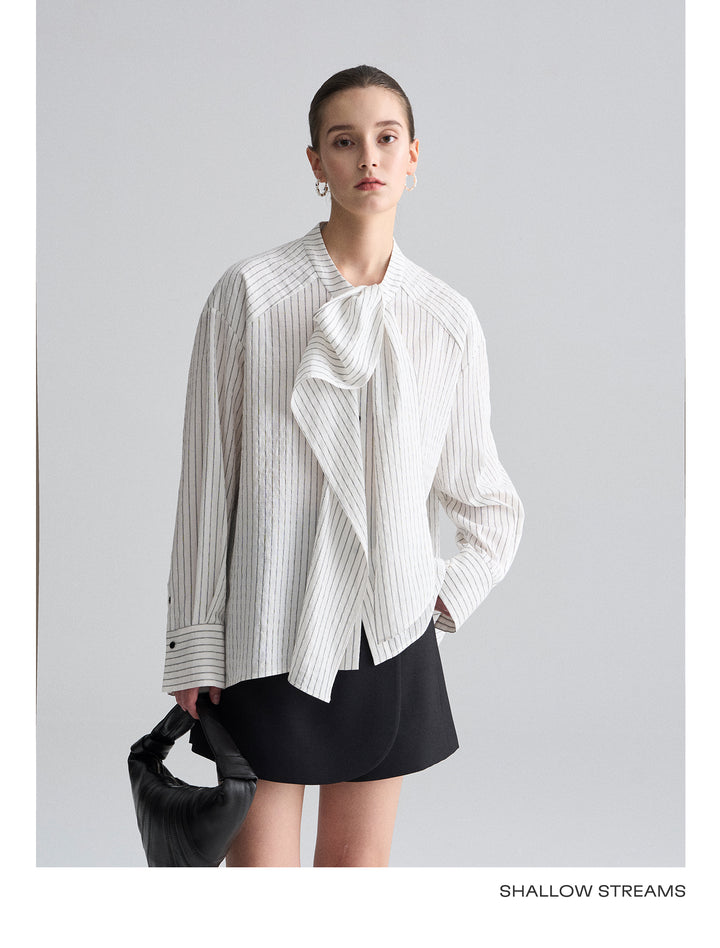 Ribbon Drape Stripe Blouse SSSB0172