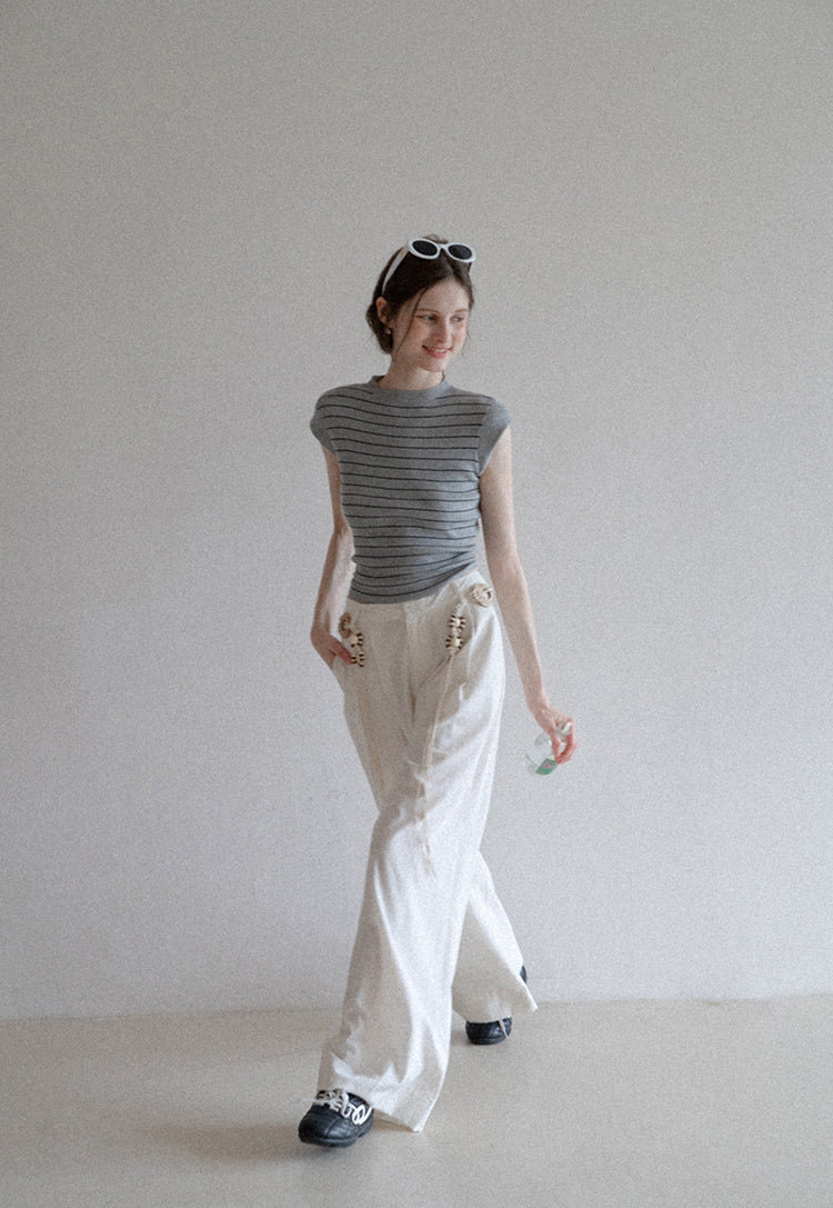BohoCharm Shell Embellished Wide-Leg Pants EKWP0204
