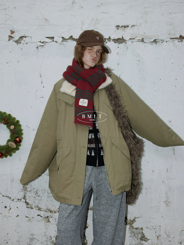 BMLT [Cangshan to the snow] Korean winter cotton lining lambswool thickened warm jacket stand-up collar parka cotton jacket