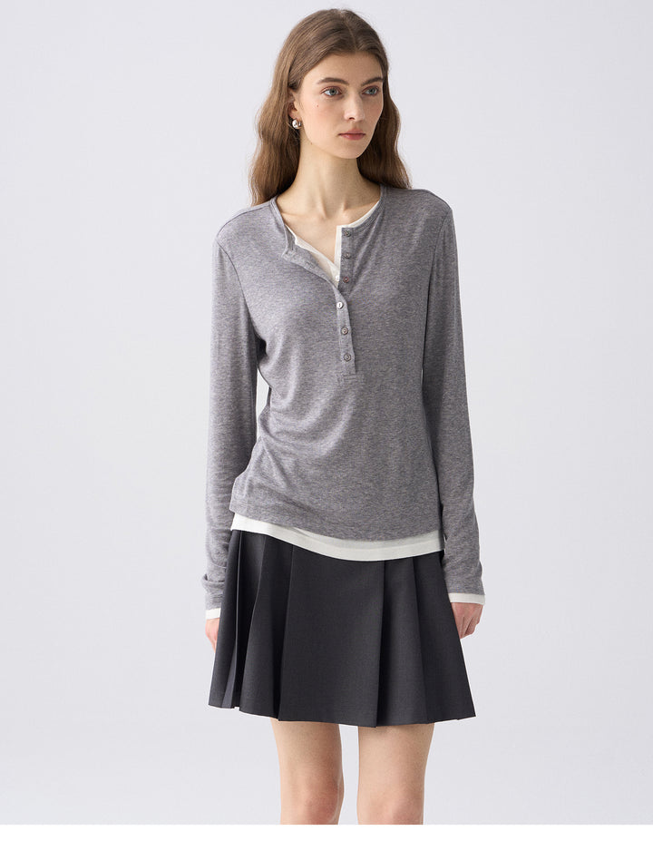 Premium Button Henley Knit Top SSKT0280