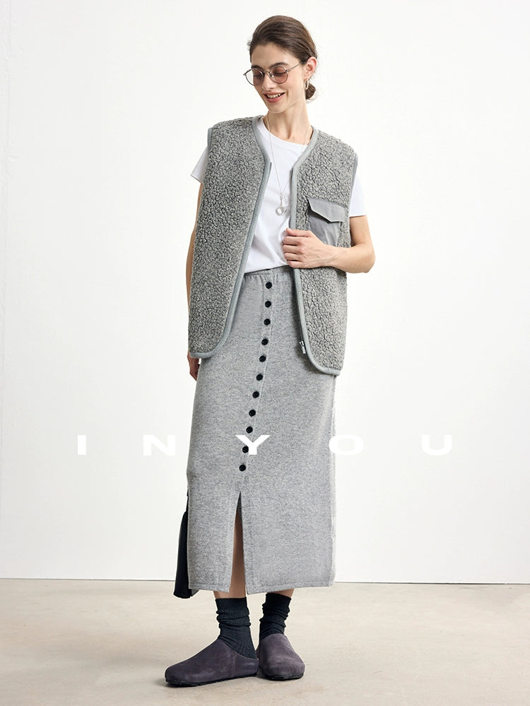 Soft Buttoned Wool Midi Skirt INMS0283