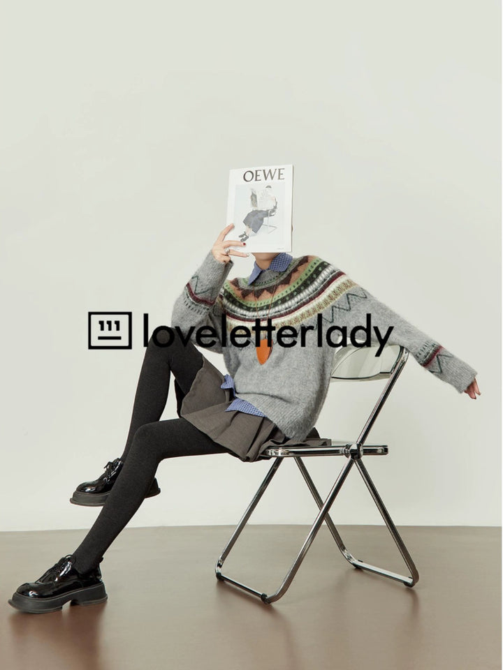 Round Neck Pullover Jacquard Striped Sweater LLRS0094