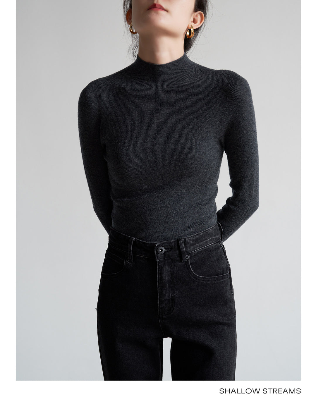 Silkline Merino Mock Neck Knit Top SSKT0316