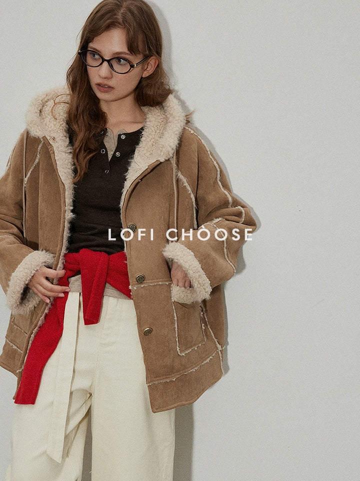 Classic Sherpa-Lined Suede Hooded Coat LCSJ0065