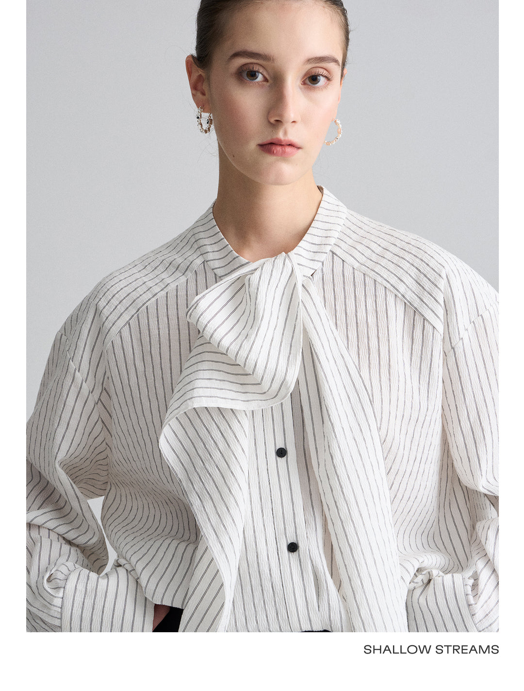 Ribbon Drape Stripe Blouse SSSB0172
