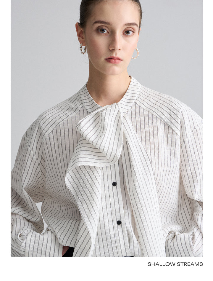 Ribbon Drape Stripe Blouse SSSB0172