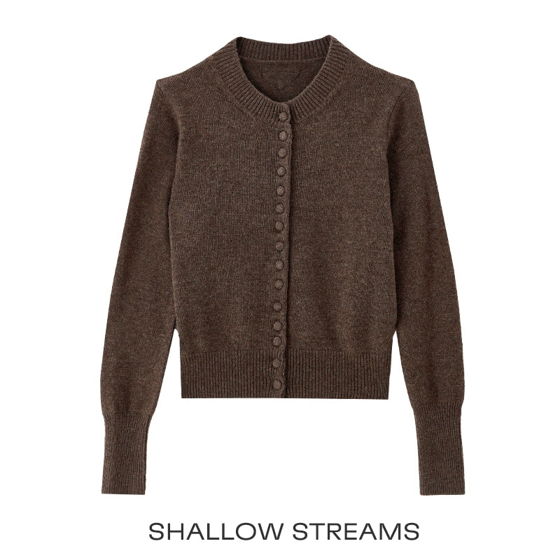 Wool Button-Up Crew Neck Cardigan SSWC0046