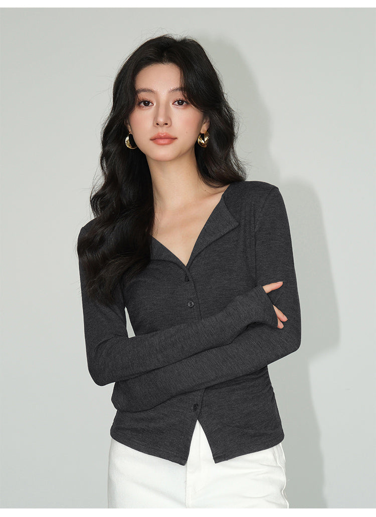 V-Collar Slim Fit Knit Top NHKT0252