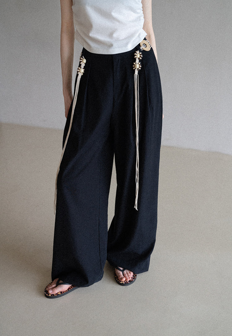 BohoCharm Shell Embellished Wide-Leg Pants EKWP0204