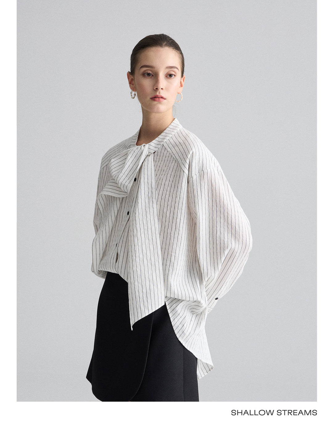 Ribbon Drape Stripe Blouse SSSB0172