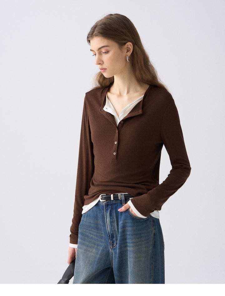 Premium Button Henley Knit Top SSKT0280