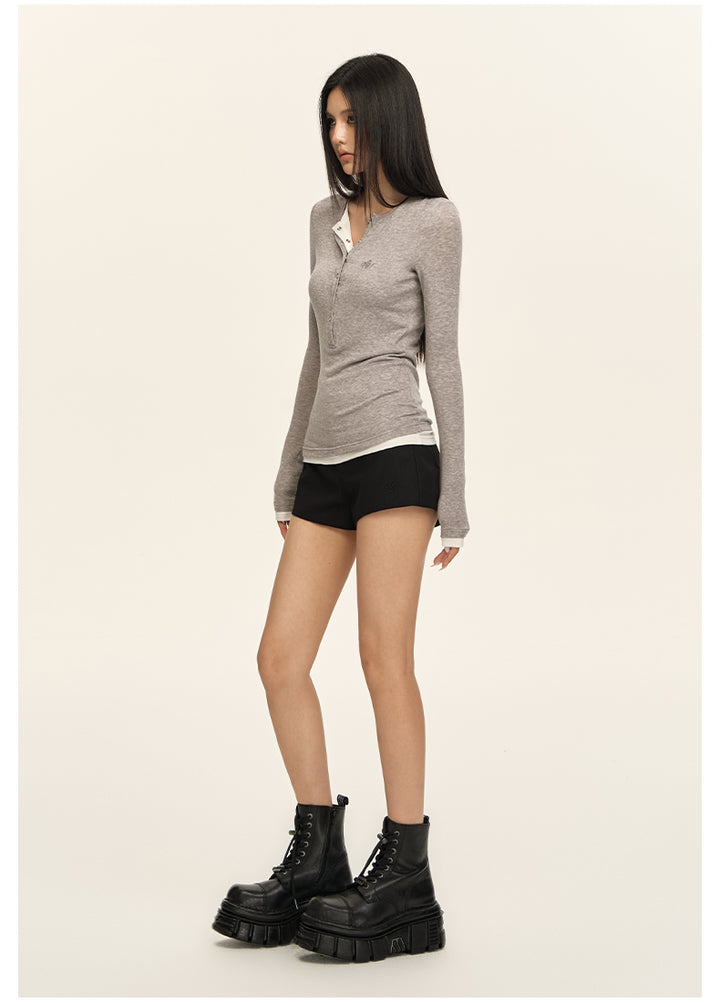 Luxe Layered Henley Top CVLT0157