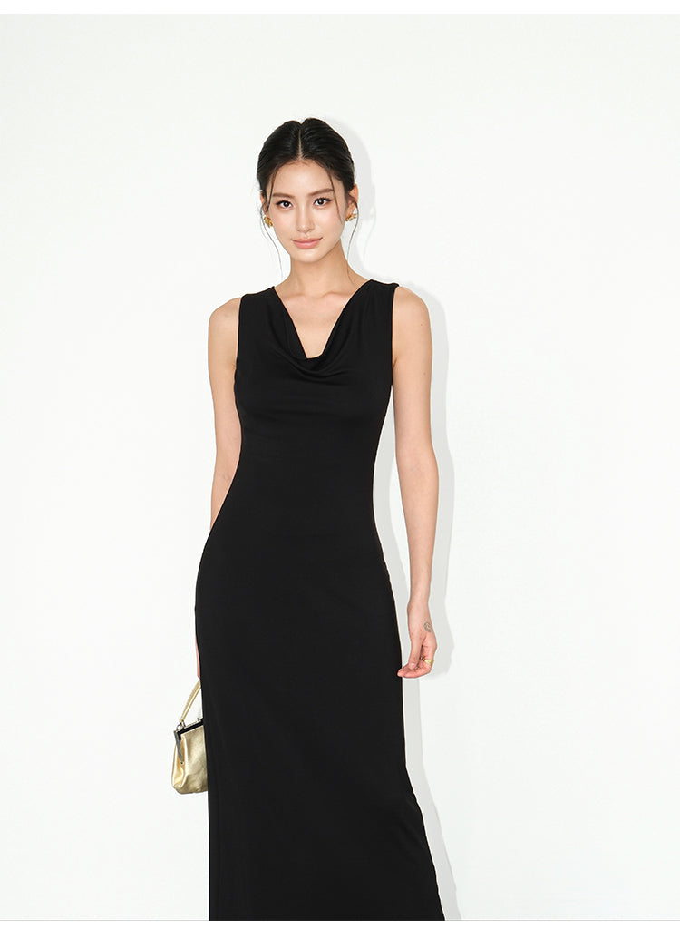 Draped Neckline Knit Maxi Dress NHMD0191
