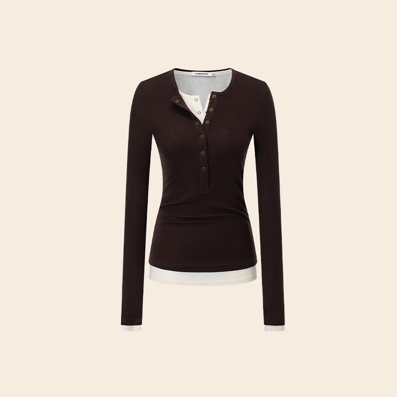 Luxe Layered Henley Top CVLT0157