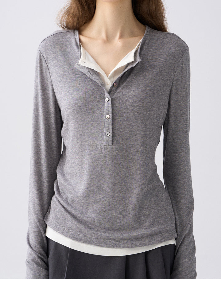 Premium Button Henley Knit Top SSKT0280