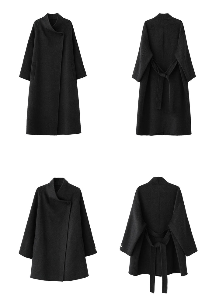 Noir Wrap Belted Wool Coat SRWC0318
