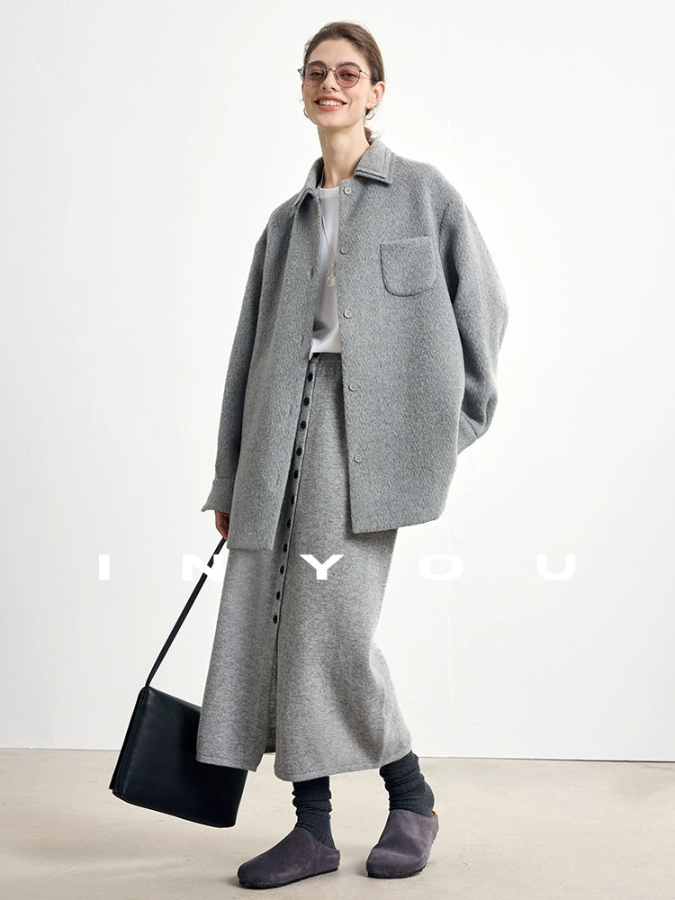 Soft Buttoned Wool Midi Skirt INMS0283