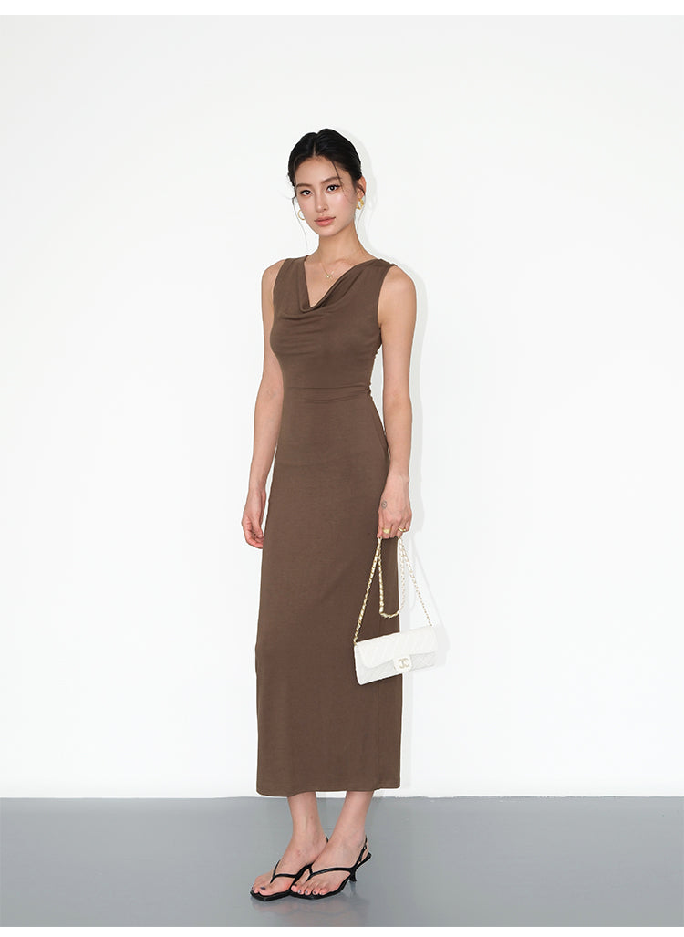 Draped Neckline Knit Maxi Dress NHMD0191