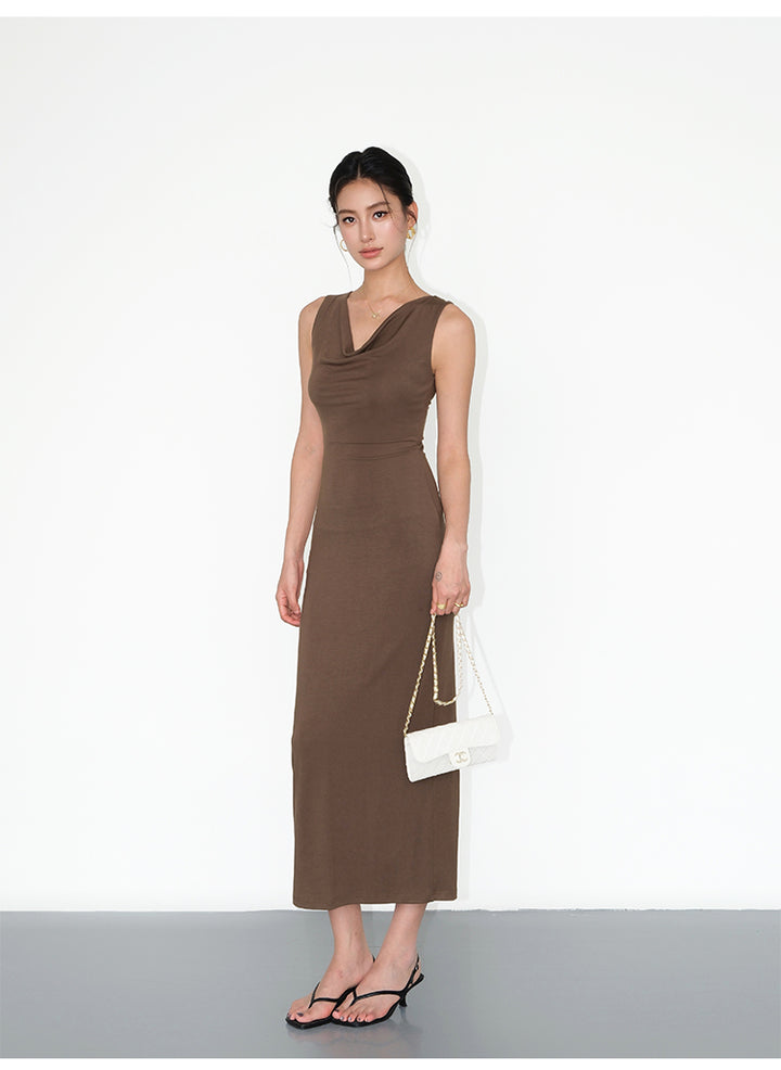 Draped Neckline Knit Maxi Dress NHMD0191