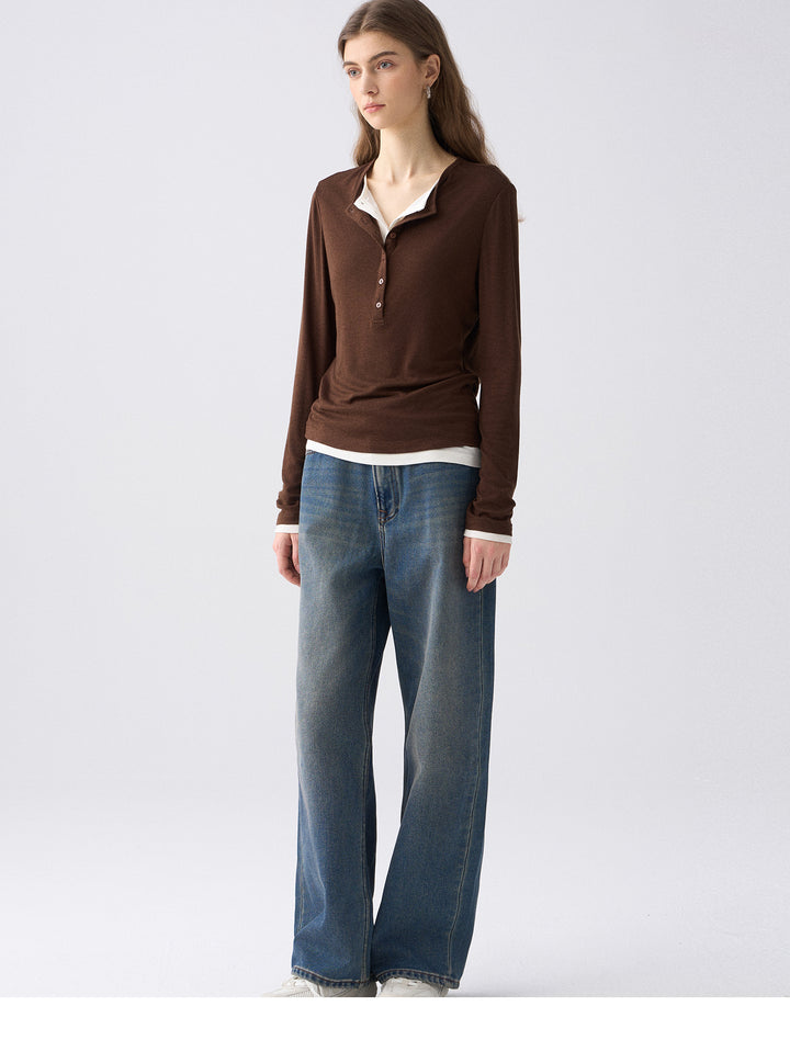 Premium Button Henley Knit Top SSKT0280