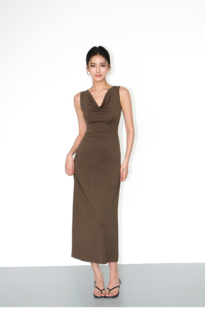 Draped Neckline Knit Maxi Dress NHMD0191