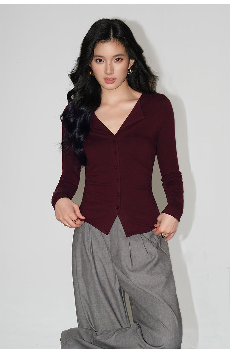 V-Collar Slim Fit Knit Top NHKT0252