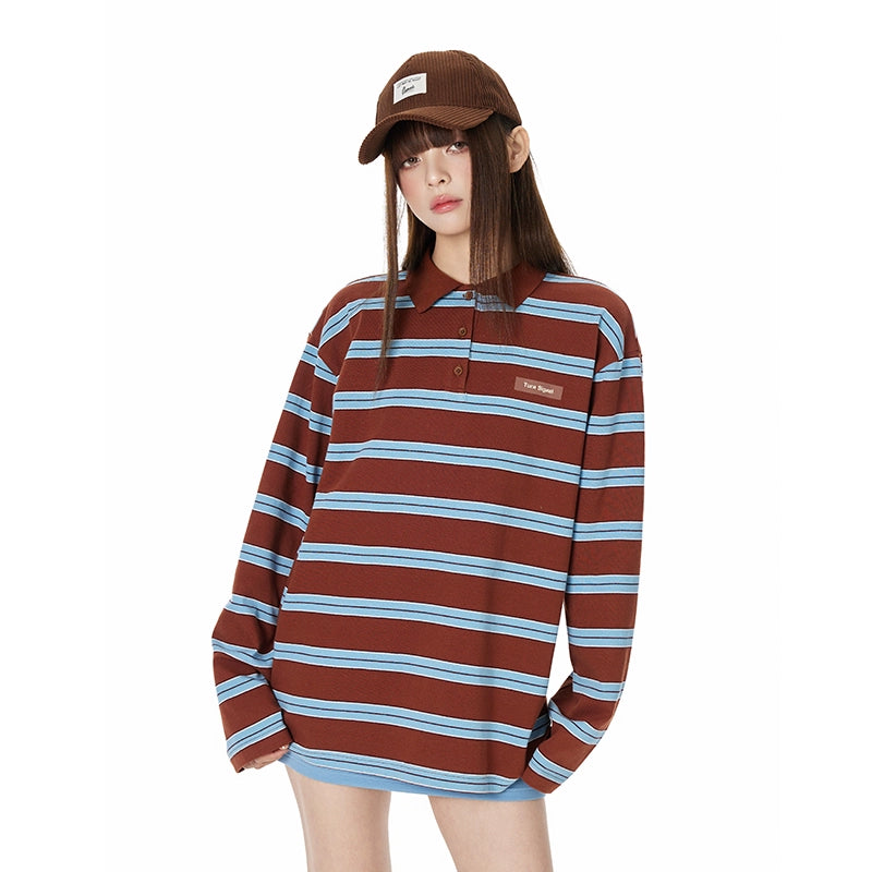 Retro Stripe Oversized Polo Long Sleeve TSOP0278