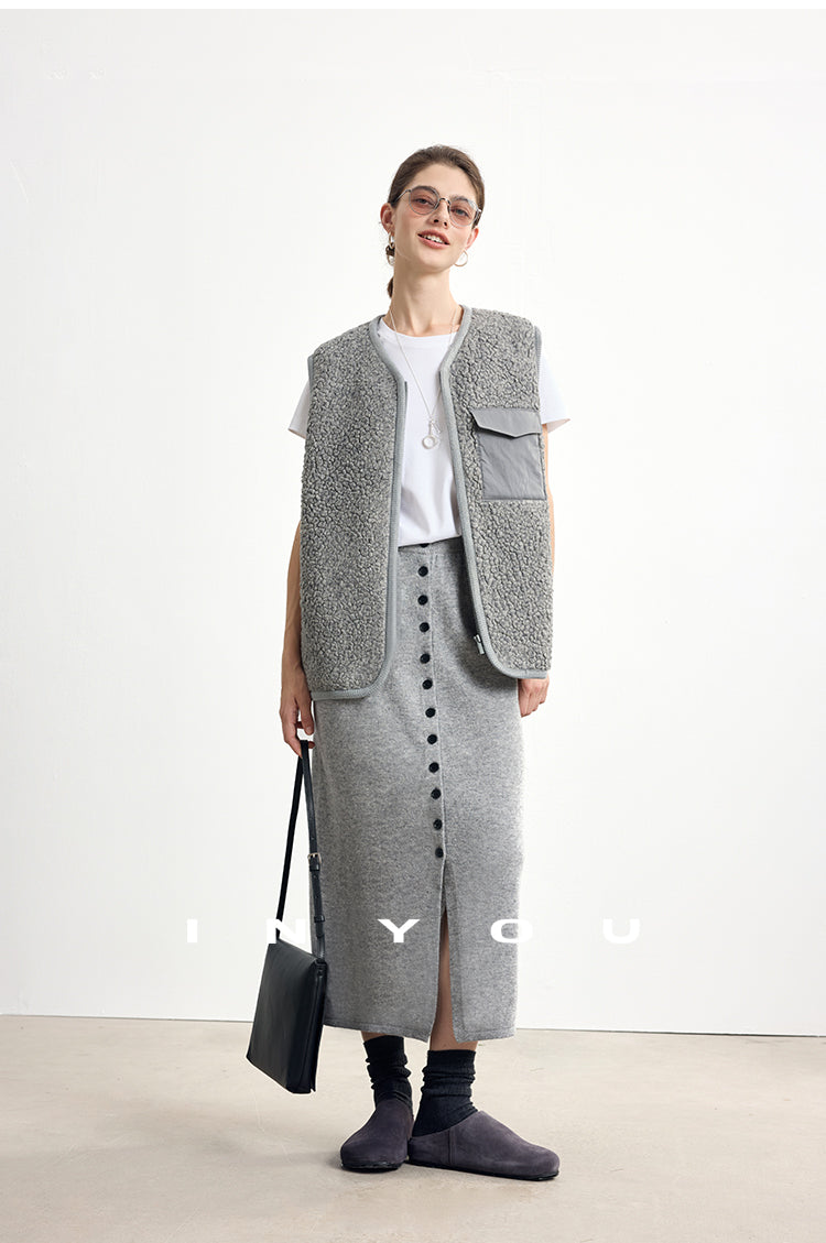 Soft Buttoned Wool Midi Skirt INMS0283