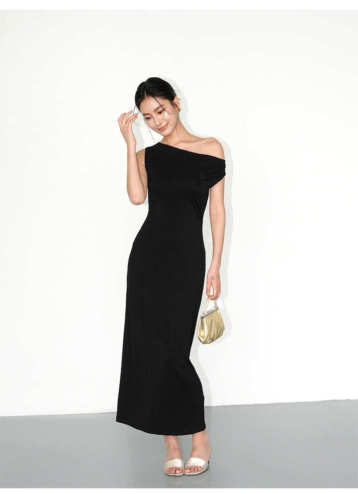 Draped Neckline Knit Maxi Dress NHMD0191
