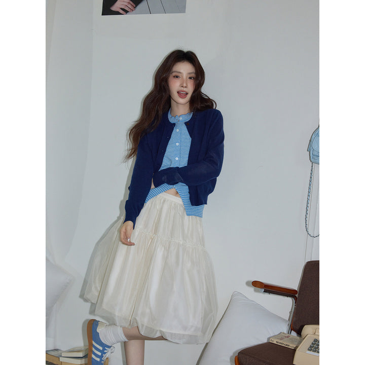 Ivory Cloud Tulle Midi Skirt KKMS0236