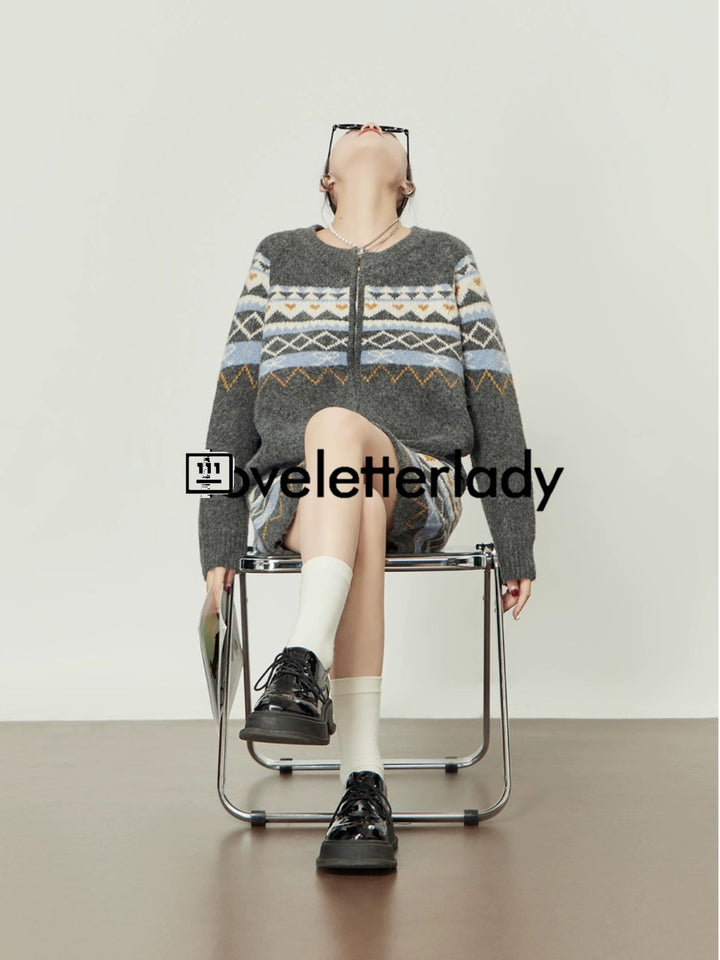 Fair Isle Knit Sweater Skirt Set LLKS0095