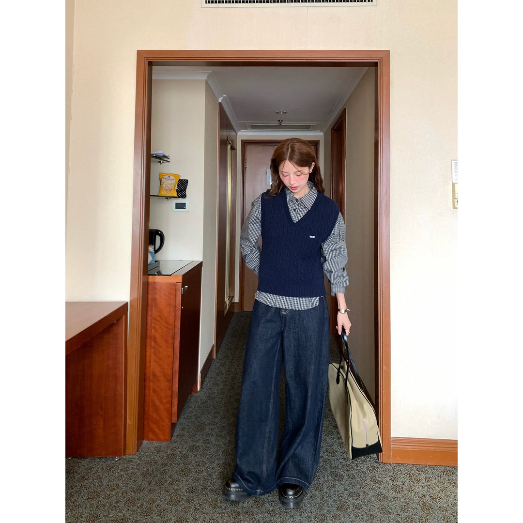 Vintage Check Shirt with Heritage Cable Knit Vest &Tie SET WSVS0334