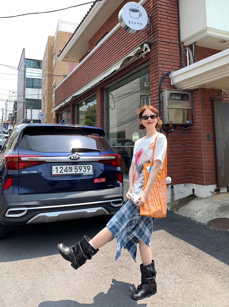 Vintage Asymmetry Check Skirt WSCS0336