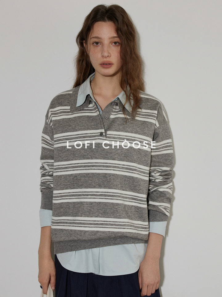 Heather Stripe Relaxed Polo Knit LCPK0281