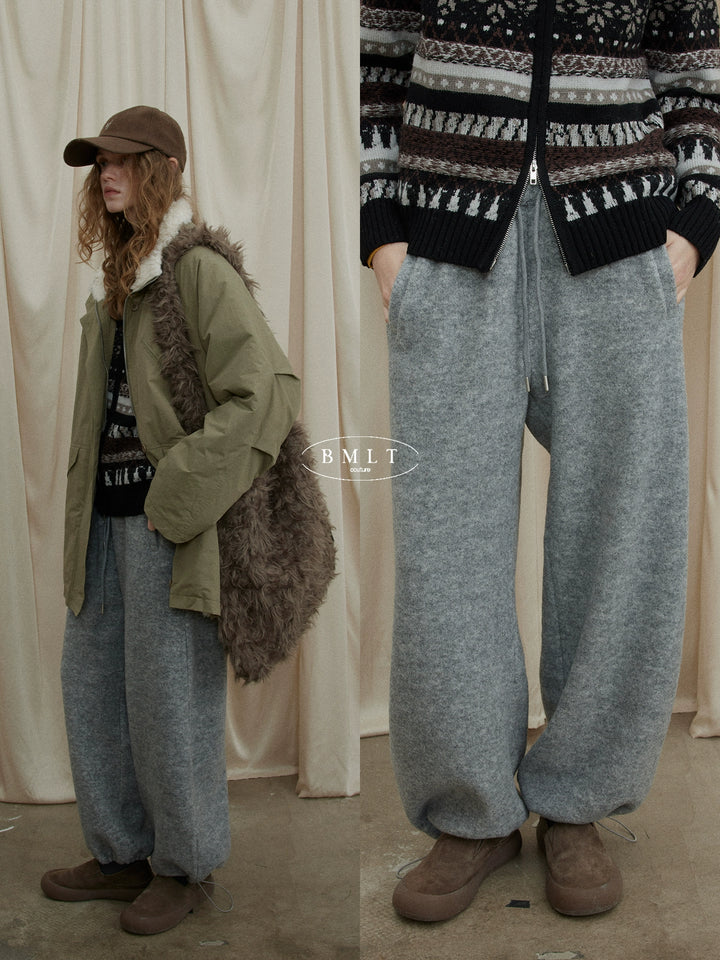 BMLT [Rock Sugar Flower Tea] Korean autumn and winter wool gray elastic waist loose straight thickened casual sweatpants