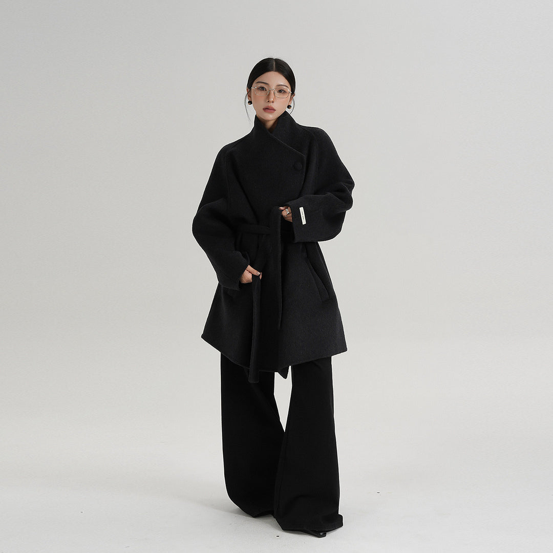 Noir Wrap Belted Wool Coat SRWC0318