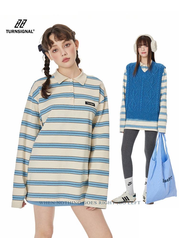 Retro Stripe Oversized Polo Long Sleeve TSOP0278