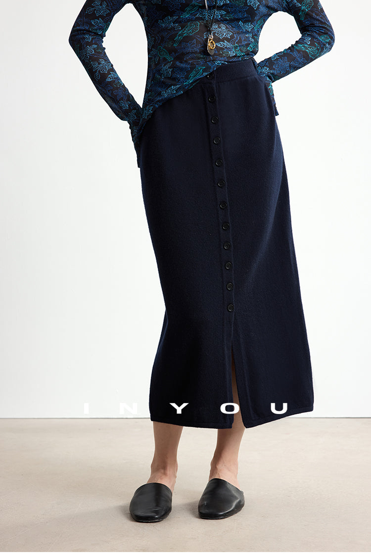 Soft Buttoned Wool Midi Skirt INMS0283