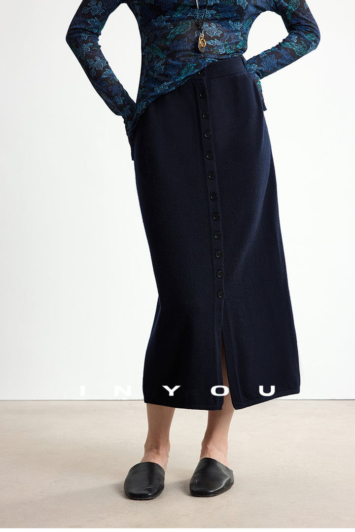 Soft Buttoned Wool Midi Skirt INMS0283