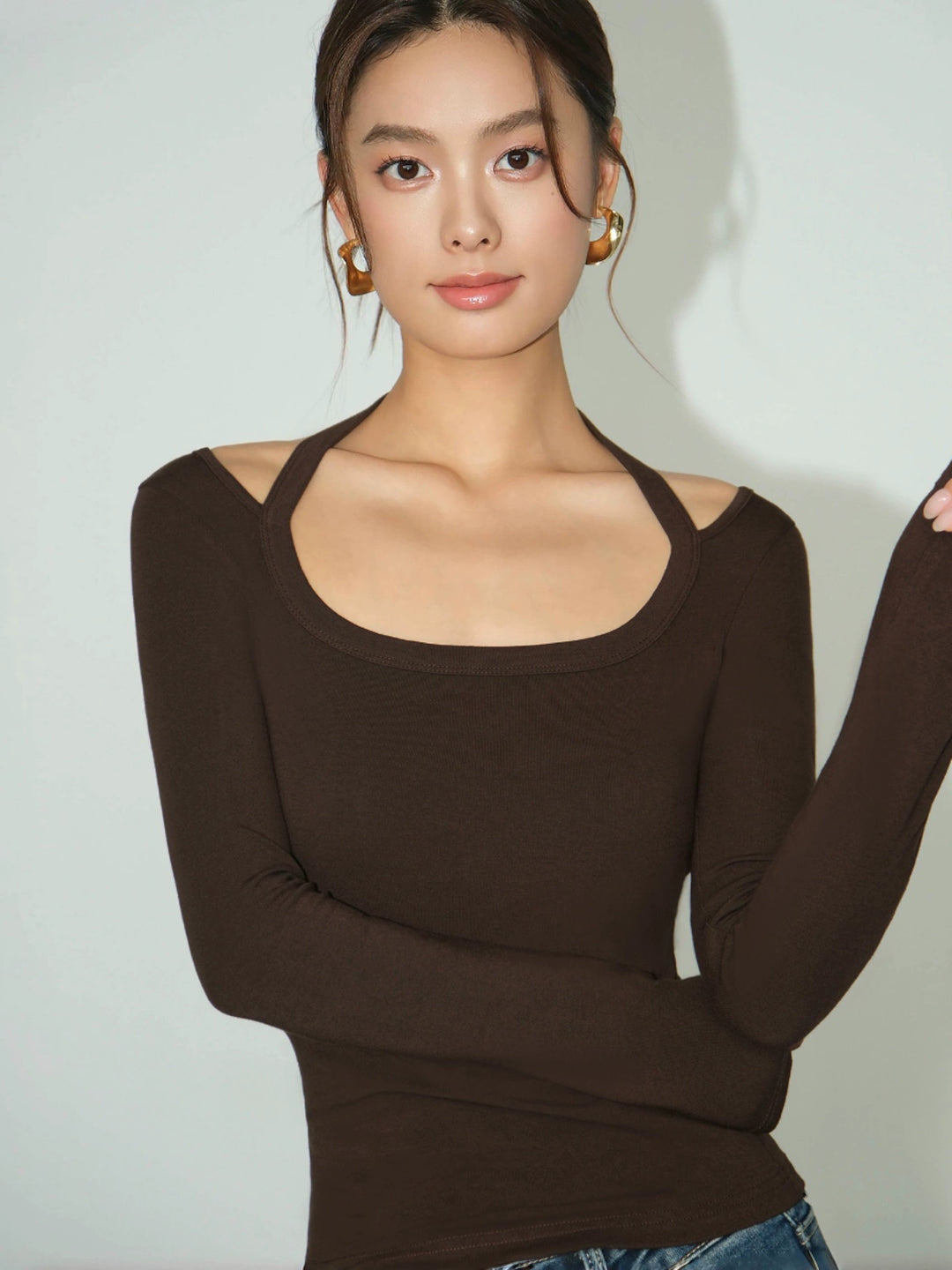 Strap Detail Square Neck Long Sleeve NHSN0261