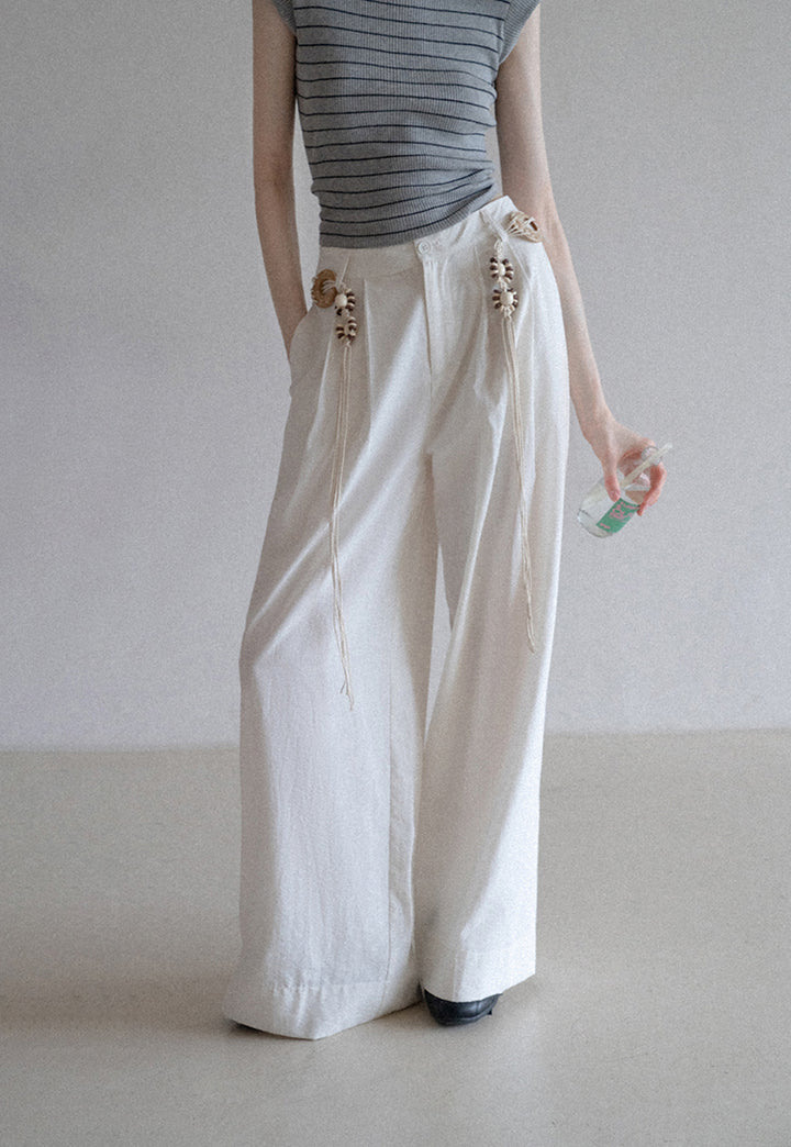 BohoCharm Shell Embellished Wide-Leg Pants EKWP0204