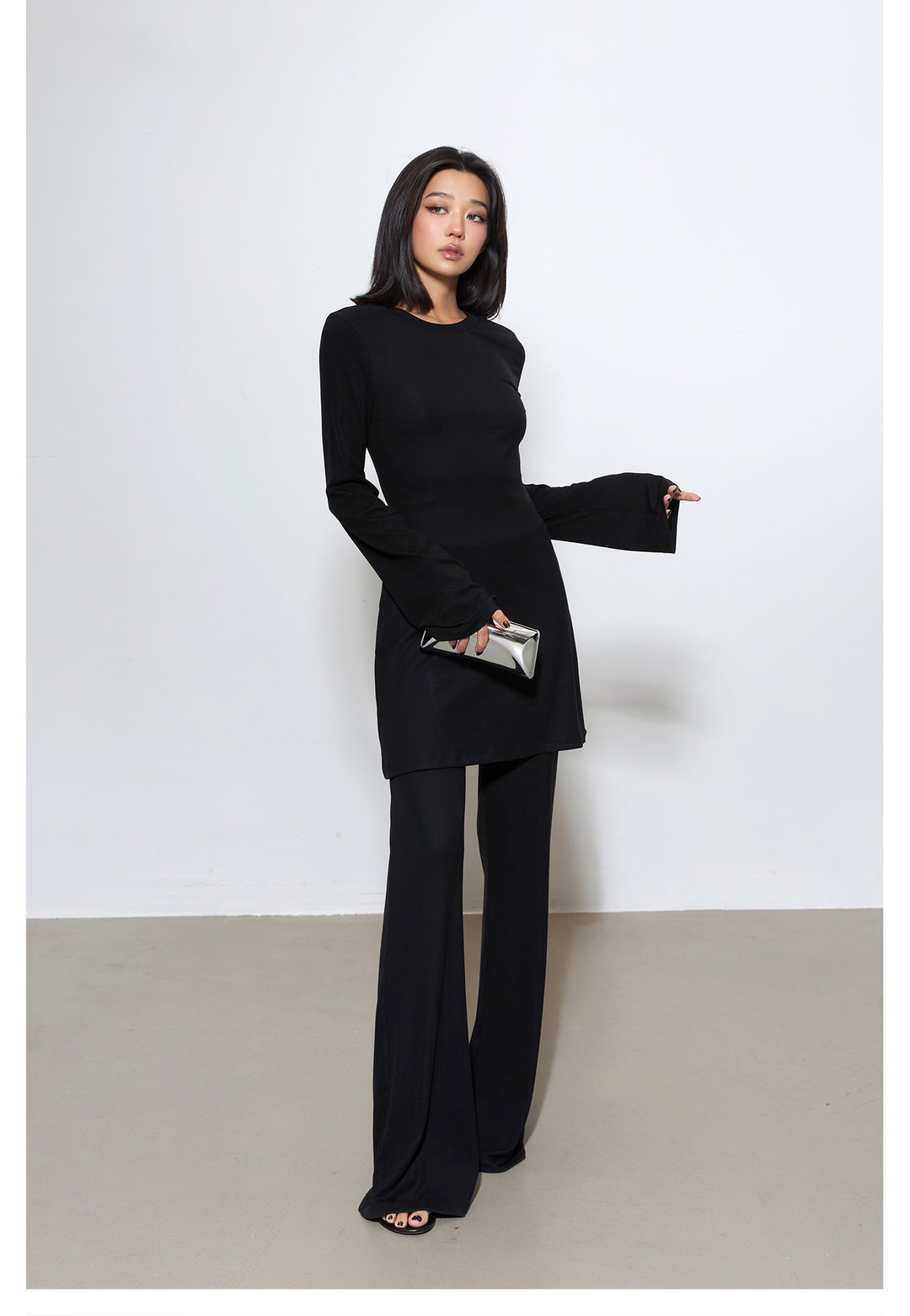 Luxe Ribbed Knit Dress & Flared Pants Set MSPS0254
