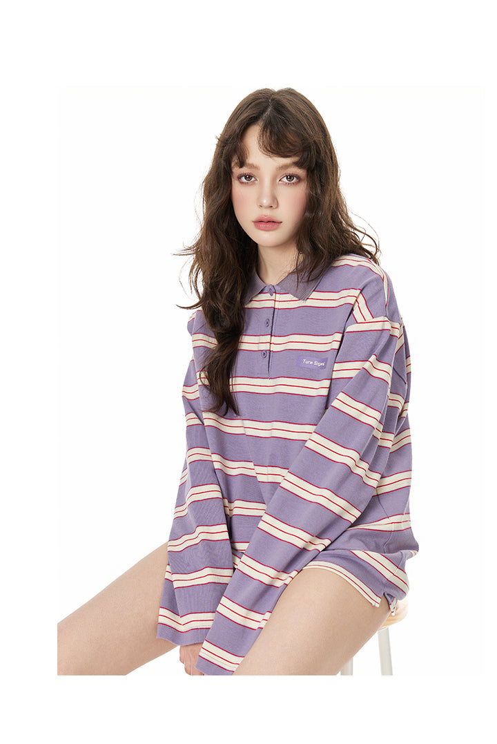 Retro Stripe Oversized Polo Long Sleeve TSOP0278
