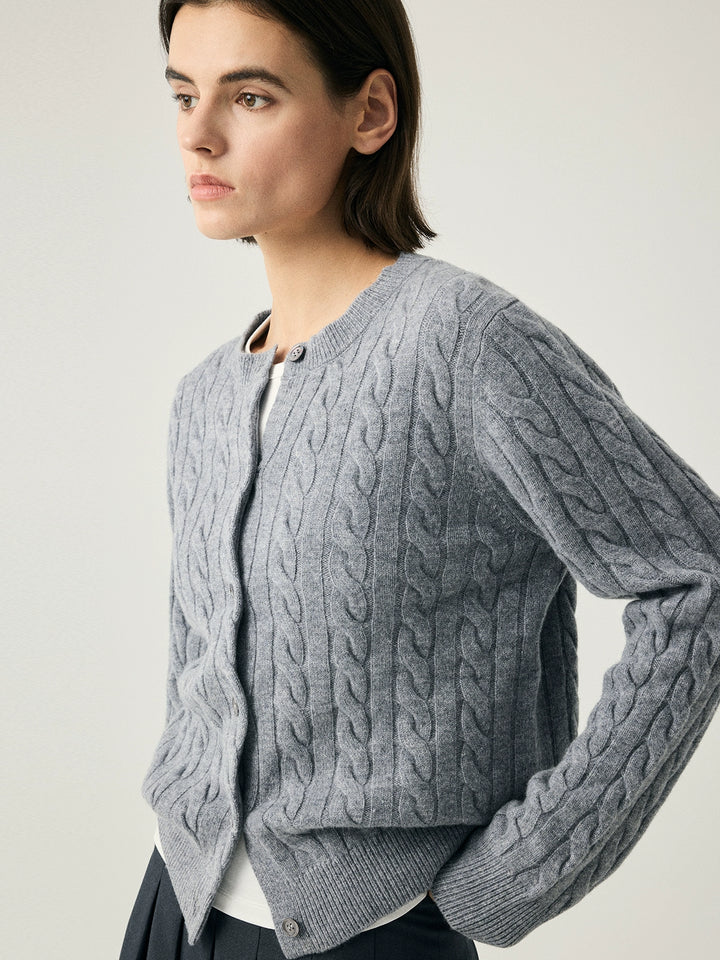 Wool Cable Knit Button Cardigan SSWC0086