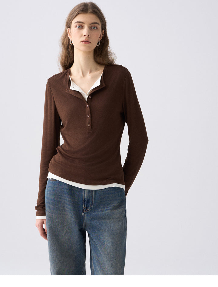 Premium Button Henley Knit Top SSKT0280
